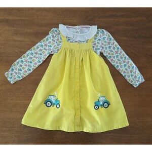 Mini Boden Girls long sleeve Tractor pinnie set size 2-3 GUC